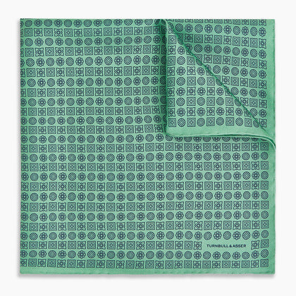 Floral Green Pocket Square in Silk