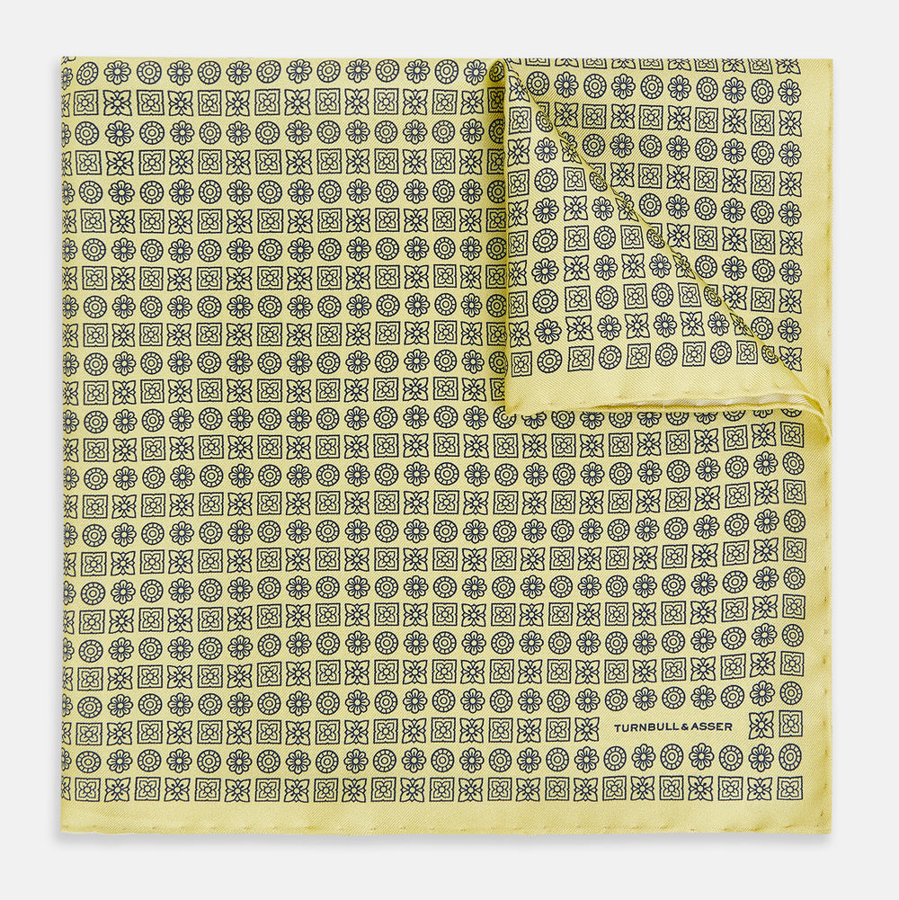 Floral Yellow Pocket Square in Silk
