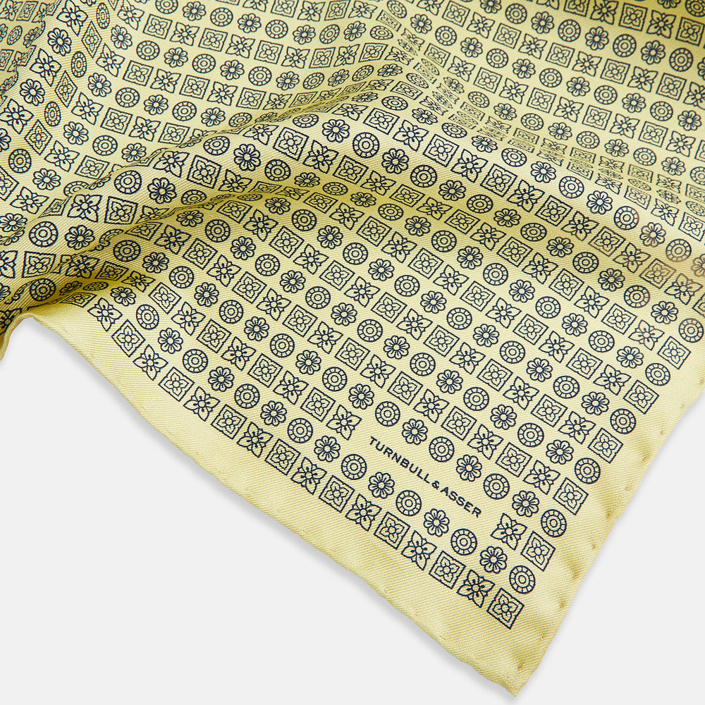 Floral Yellow Pocket Square in Silk
