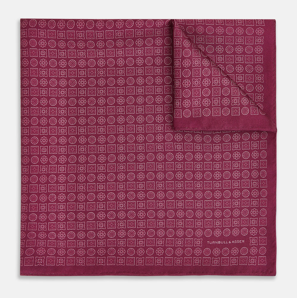 Floral Burgundy Pocket Square in Silk