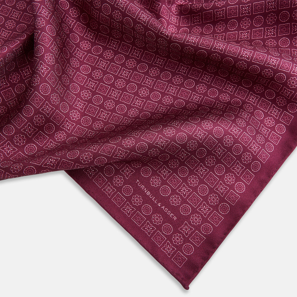 Floral Burgundy Pocket Square in Silk