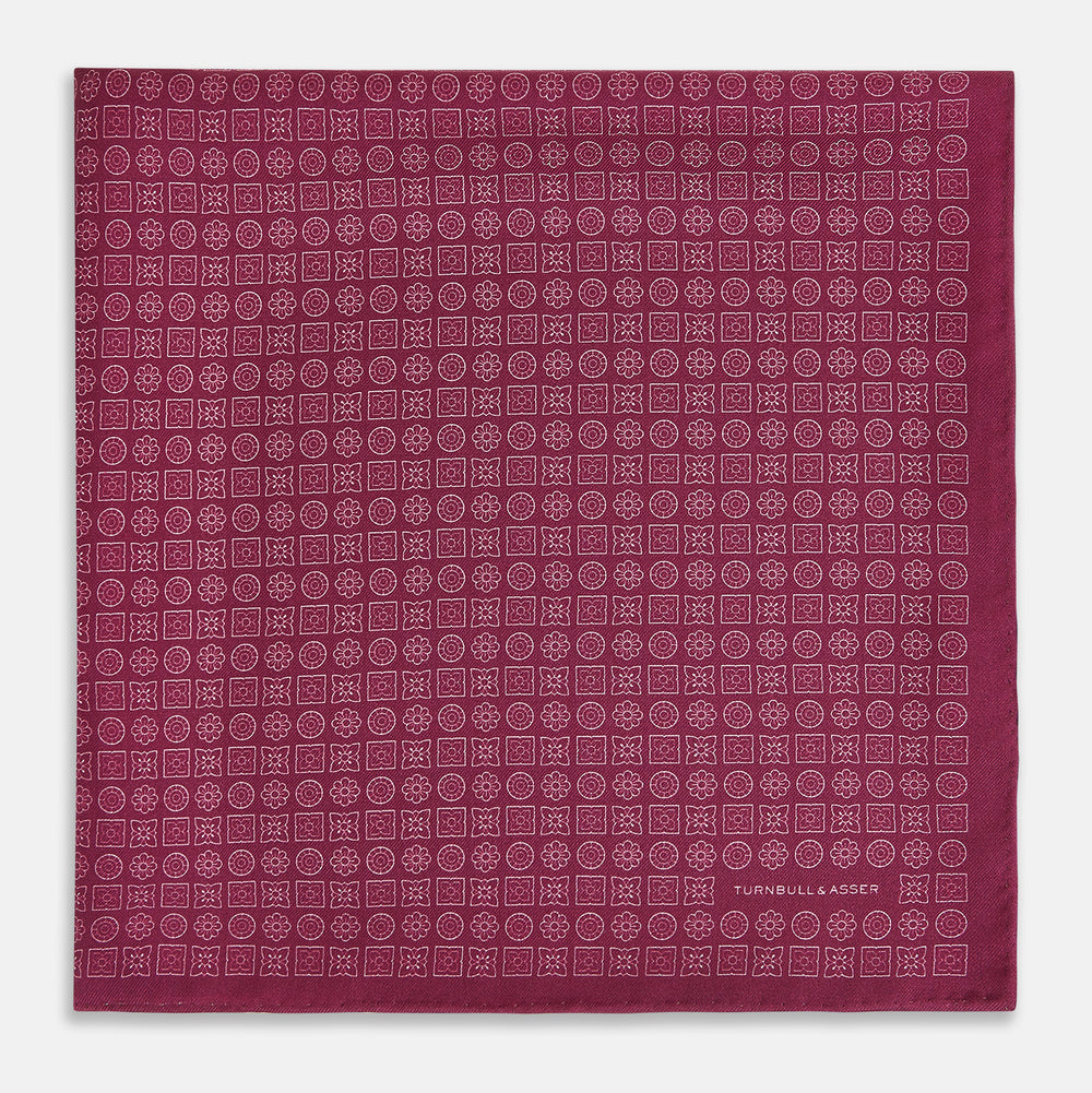 Floral Burgundy Pocket Square in Silk
