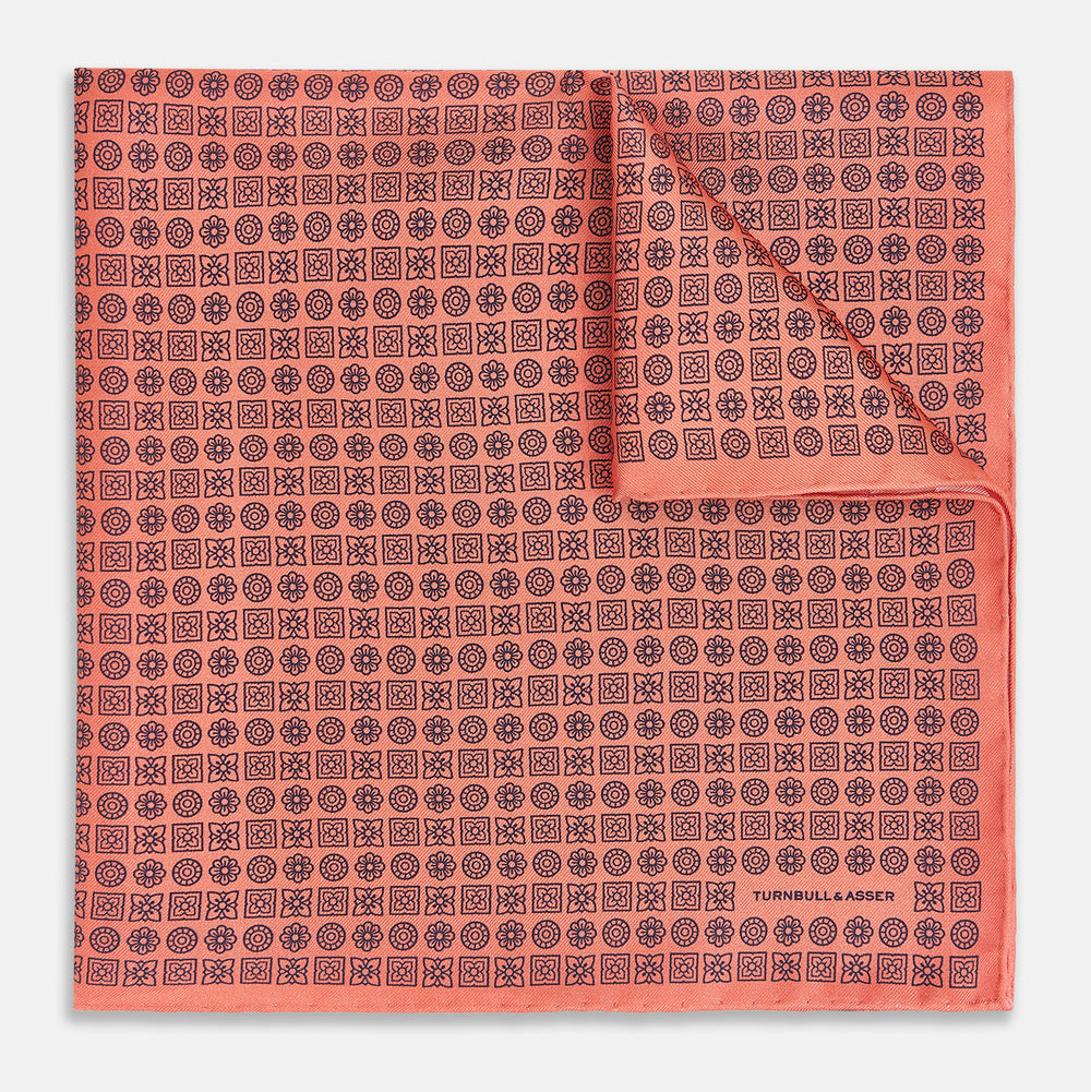Floral Orange Pocket Square in Silk