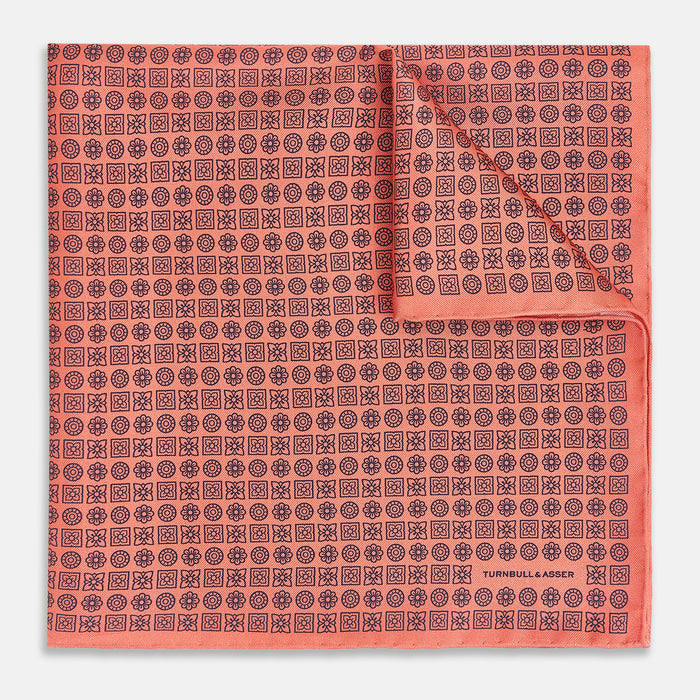 Floral Orange Pocket Square in Silk