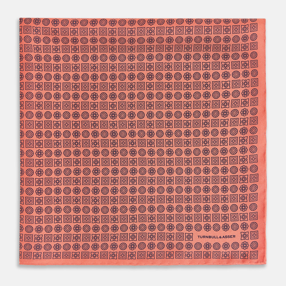 Floral Orange Pocket Square in Silk