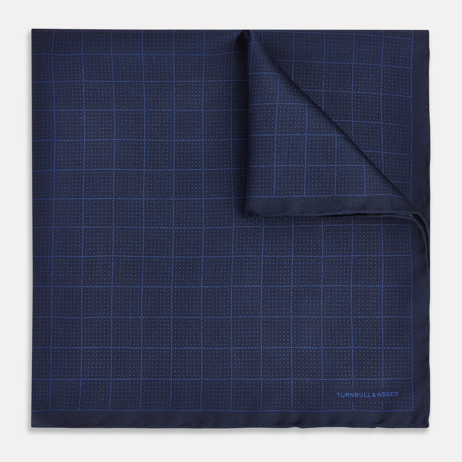 View 1 of product Checked Blue On Navy Pocket Square in Silk