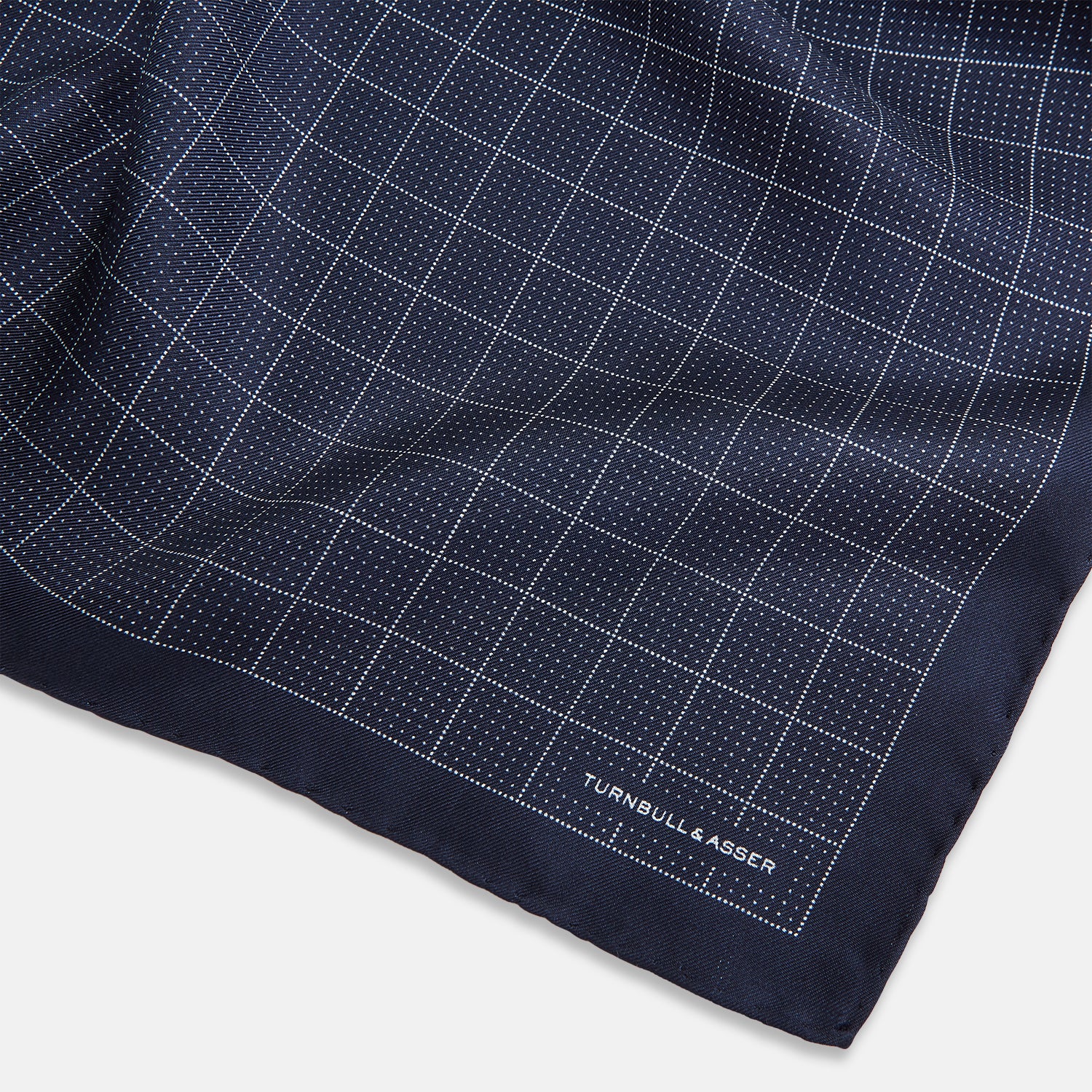 View 2 of product Checked Navy On White Pocket Square in Silk