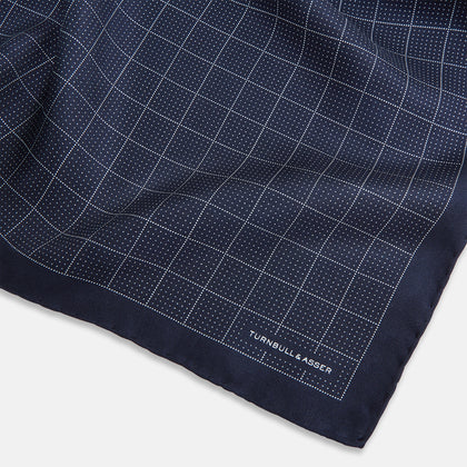 Checked Navy On White Pocket Square in Silk Image 1