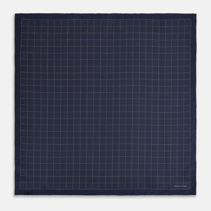 Checked Navy On White Pocket Square in Silk Image 3