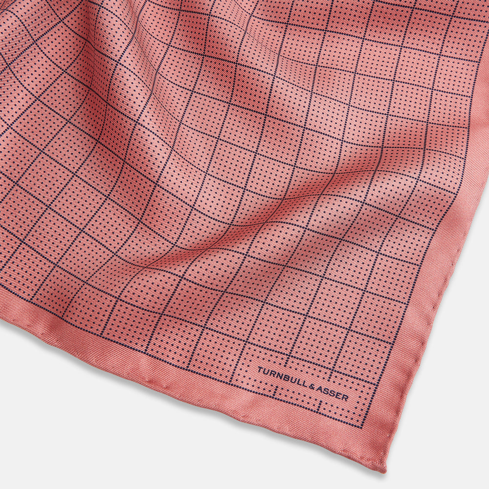 Checked Pink Pocket Square in Silk