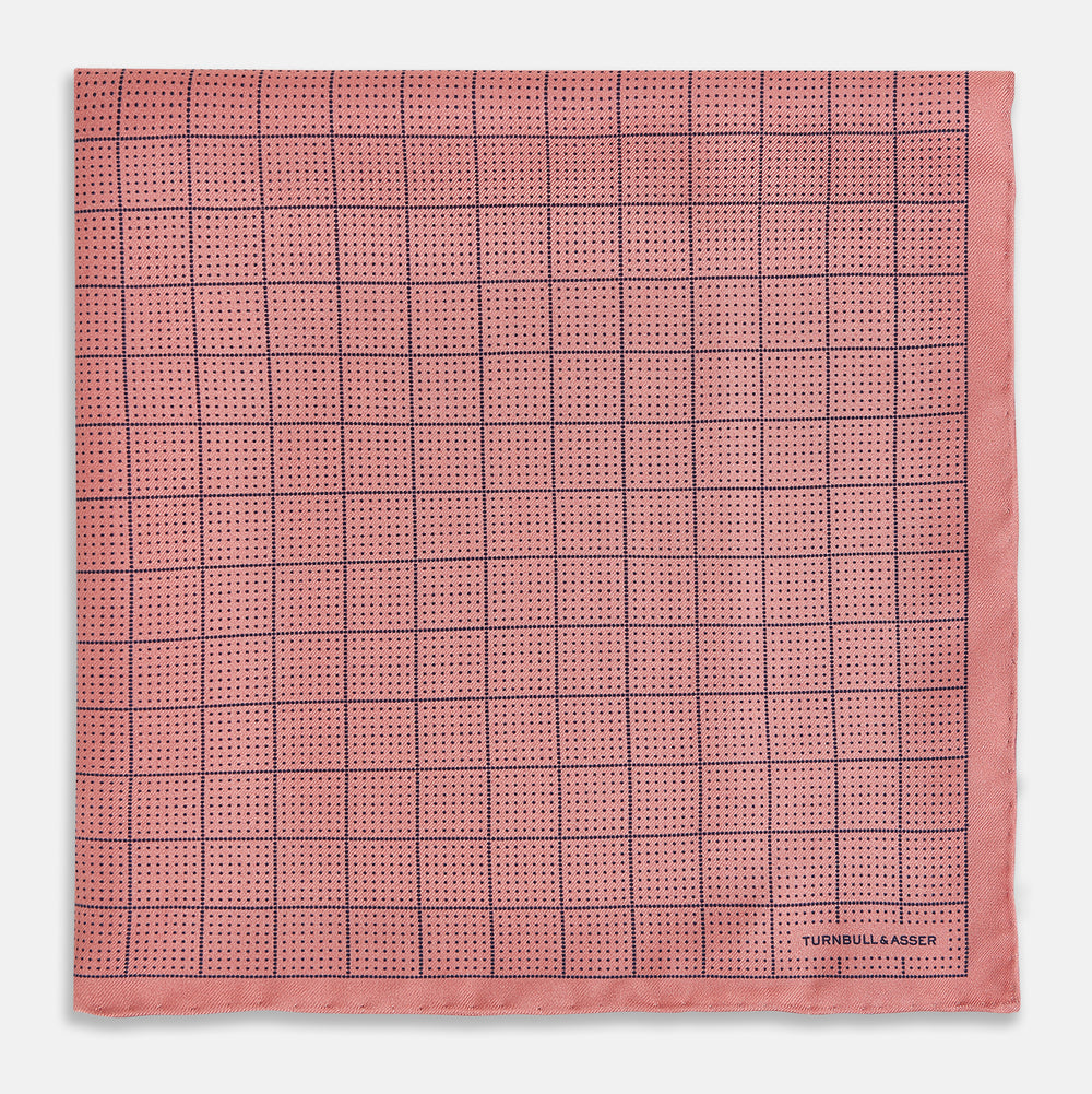 Checked Pink Pocket Square in Silk