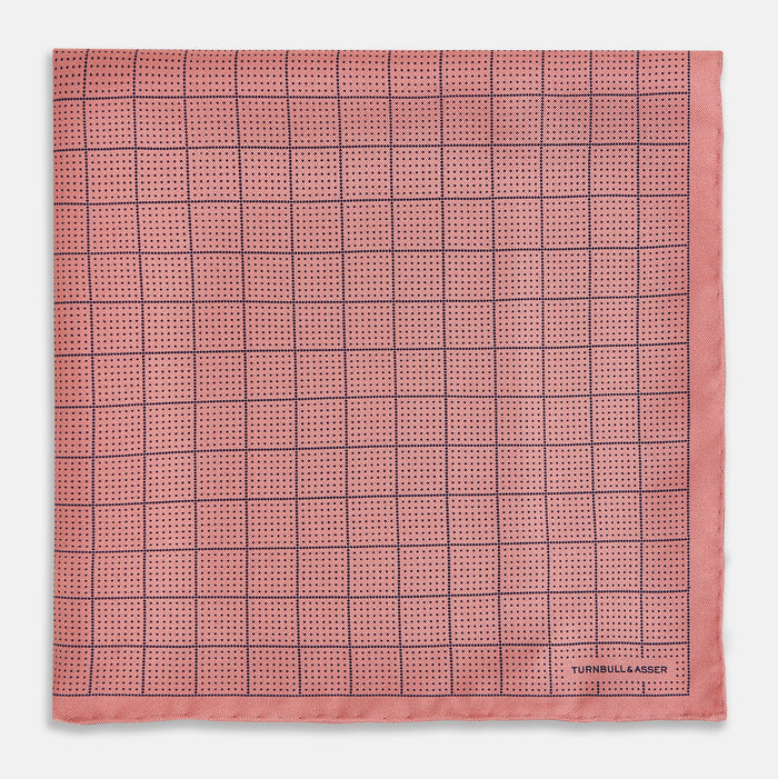 Checked Pink Pocket Square in Silk Image 2