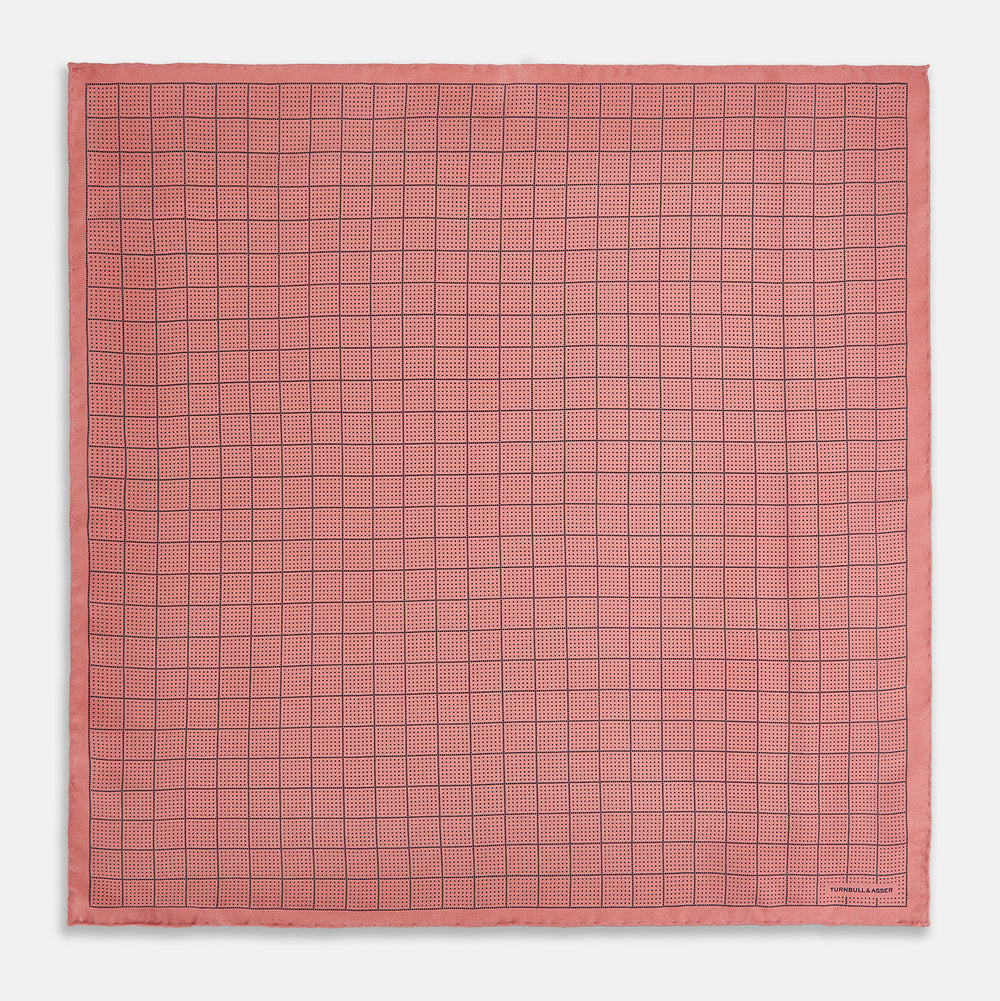 Checked Pink Pocket Square in Silk