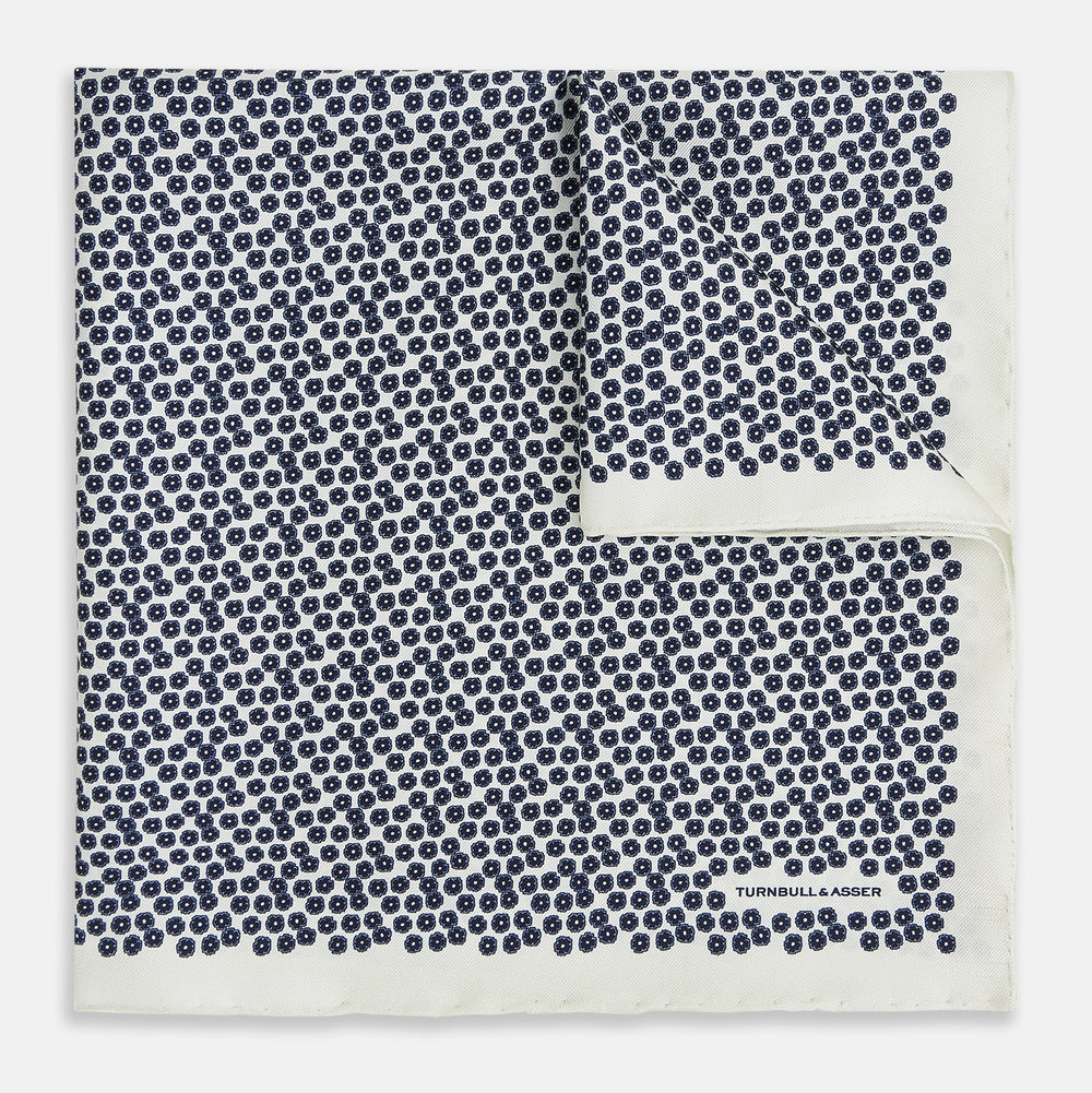 Floral White Pocket Square in Silk