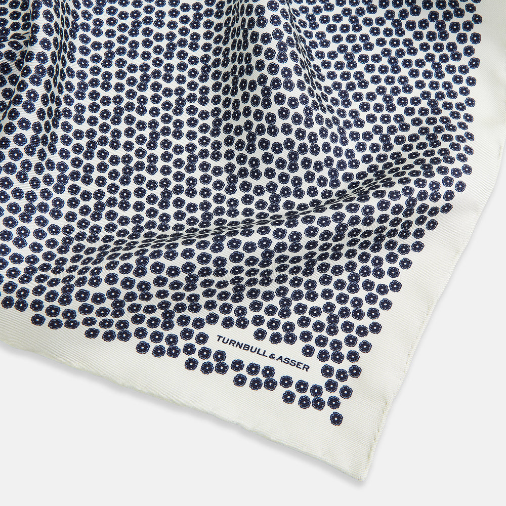Floral White Pocket Square in Silk