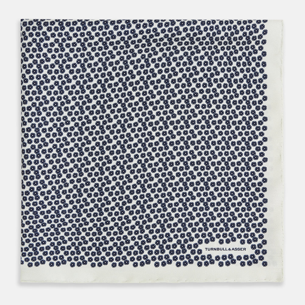 Floral White Pocket Square in Silk