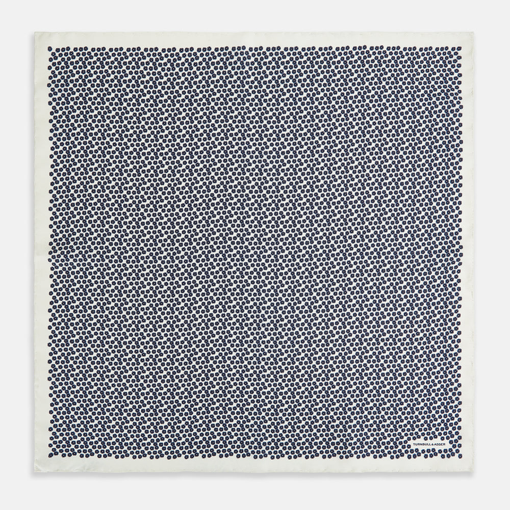 Floral White Pocket Square in Silk