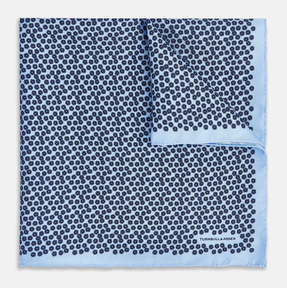 Floral Blue Pocket Square in Silk