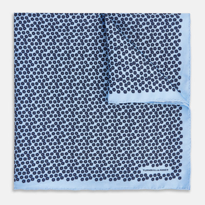 Floral Blue Pocket Square in Silk