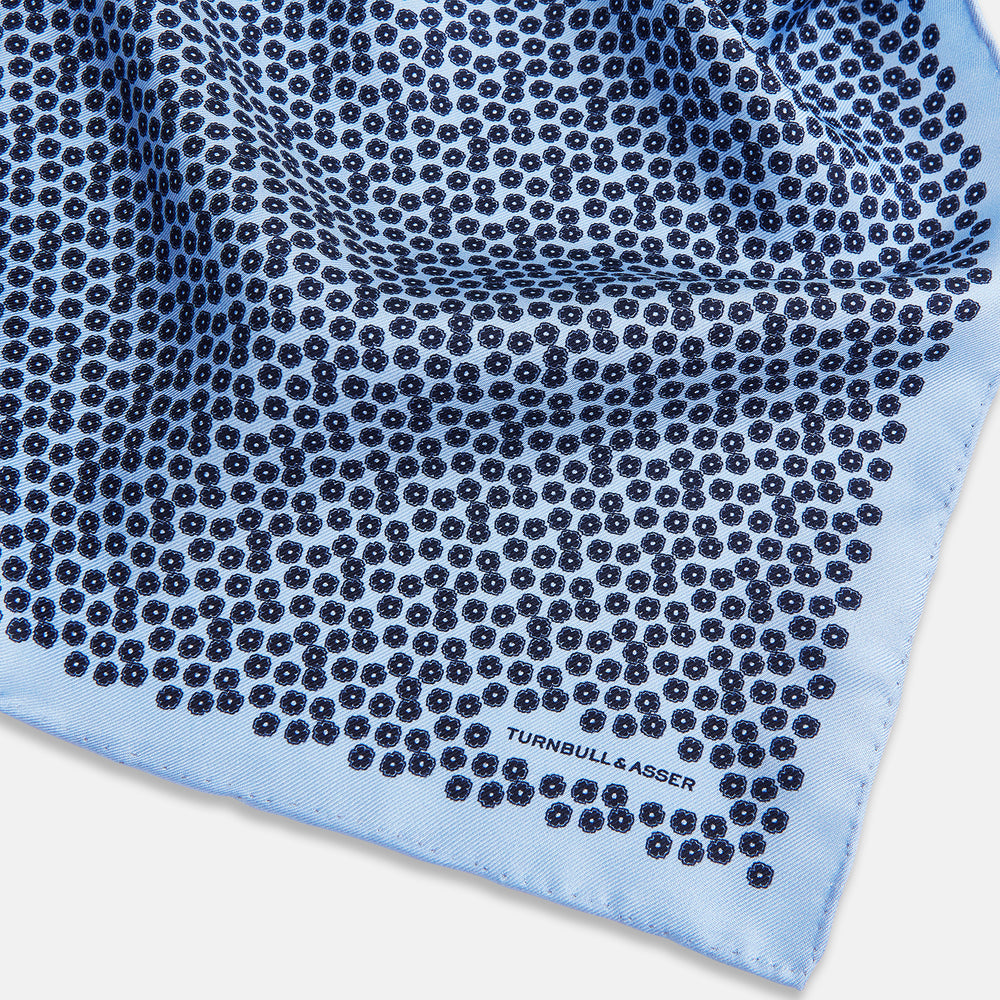 Floral Blue Pocket Square in Silk
