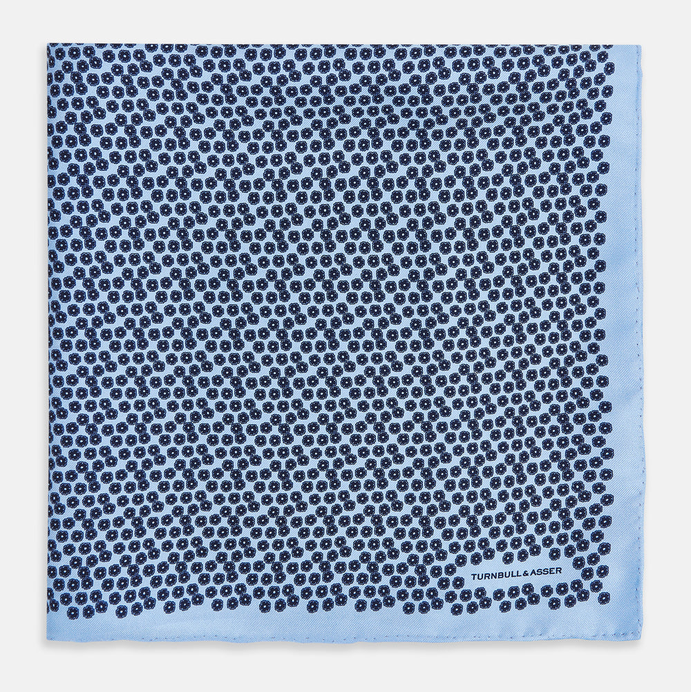 Floral Blue Pocket Square in Silk