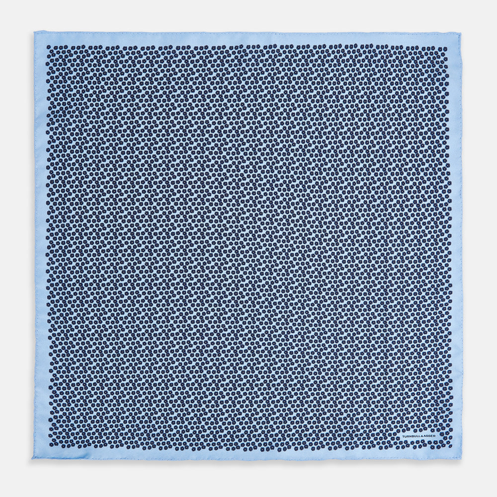 Floral Blue Pocket Square in Silk