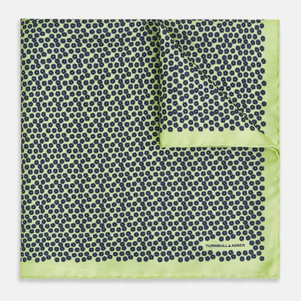 Floral Green Pocket Square in Silk