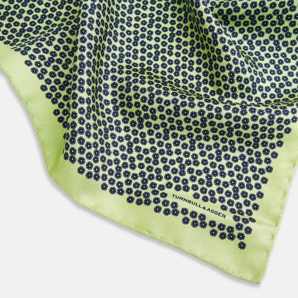 Floral Green Pocket Square in Silk