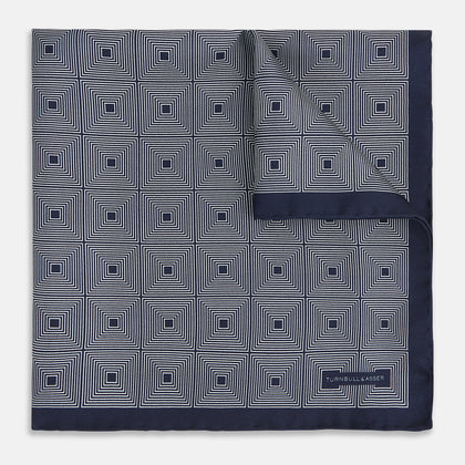 Geometric Blue Pocket Square in Silk