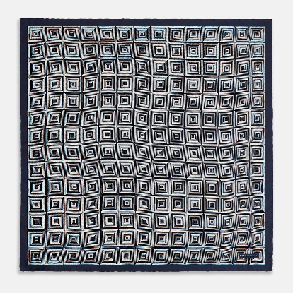 Geometric Blue Pocket Square in Silk