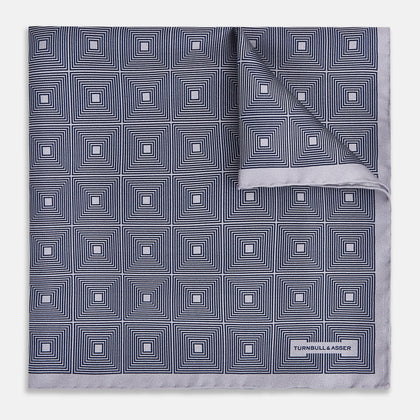 Geometric Grey Pocket Square in Silk