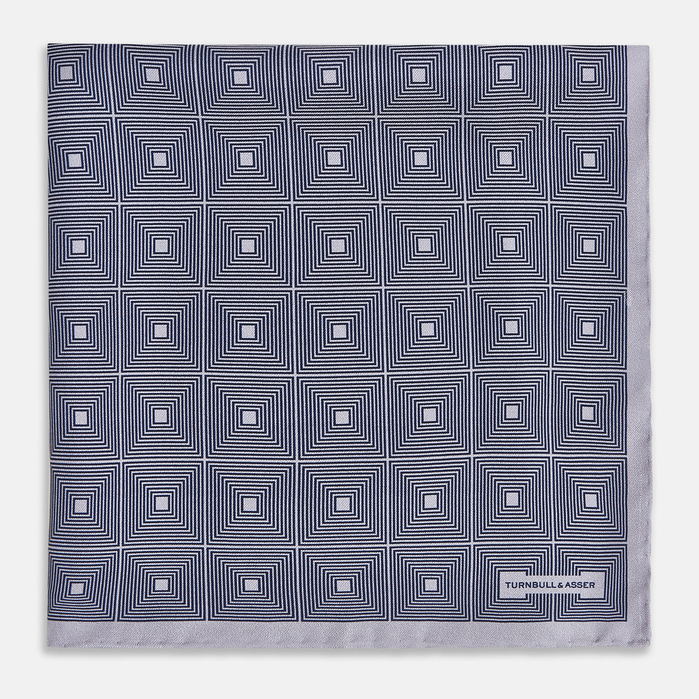 Geometric Grey Pocket Square in Silk