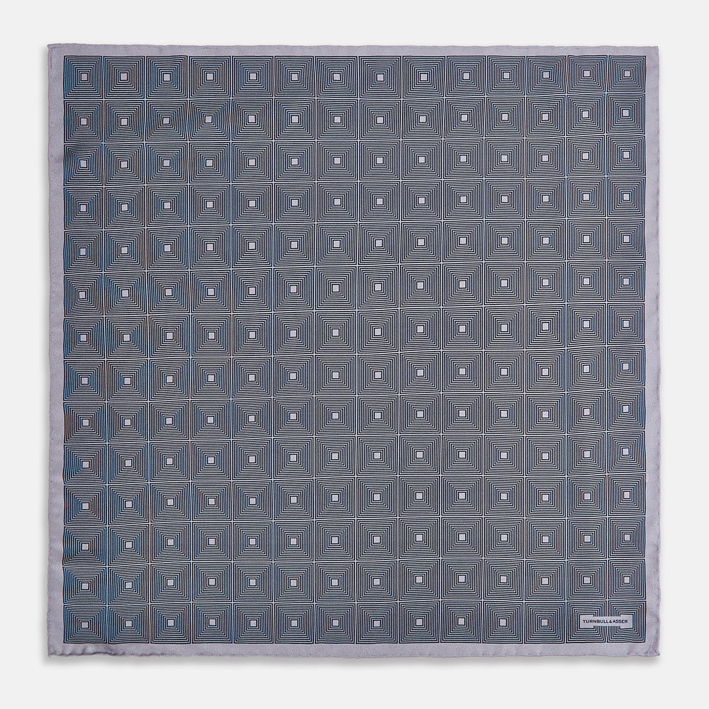 Geometric Grey Pocket Square in Silk