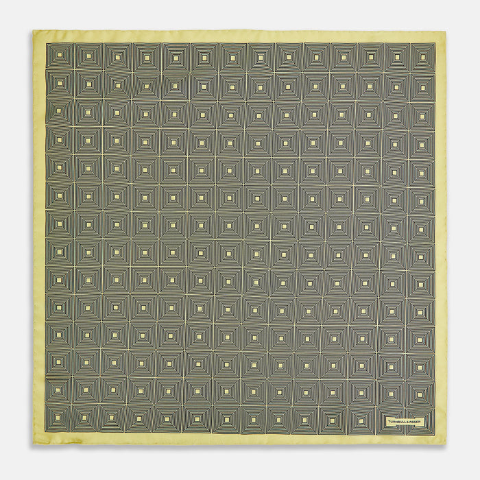 Geometric Yellow Grey Pocket Square in Silk Image 3