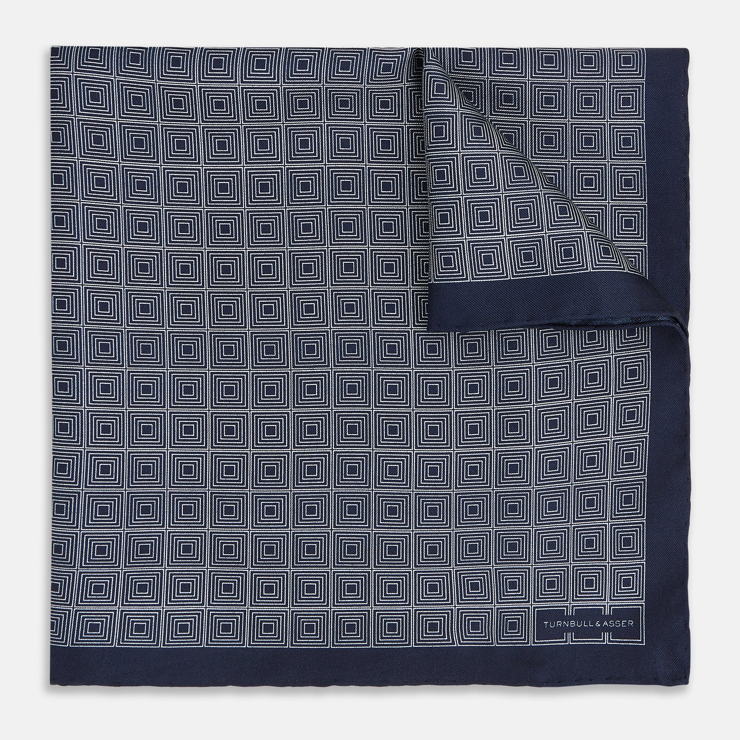 View 1 of product Geometric Navy Pocket Square in Silk