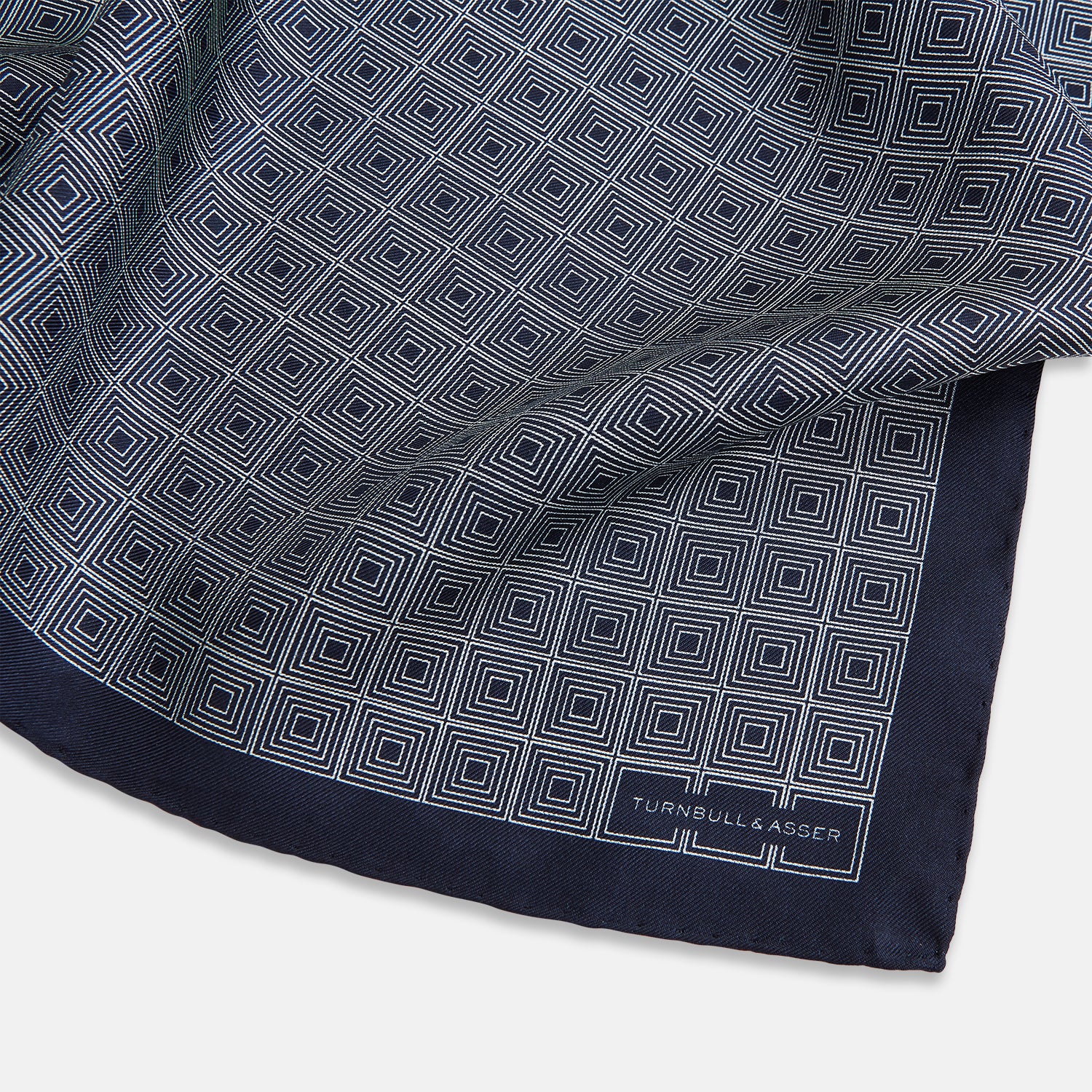 View 2 of product Geometric Navy Pocket Square in Silk