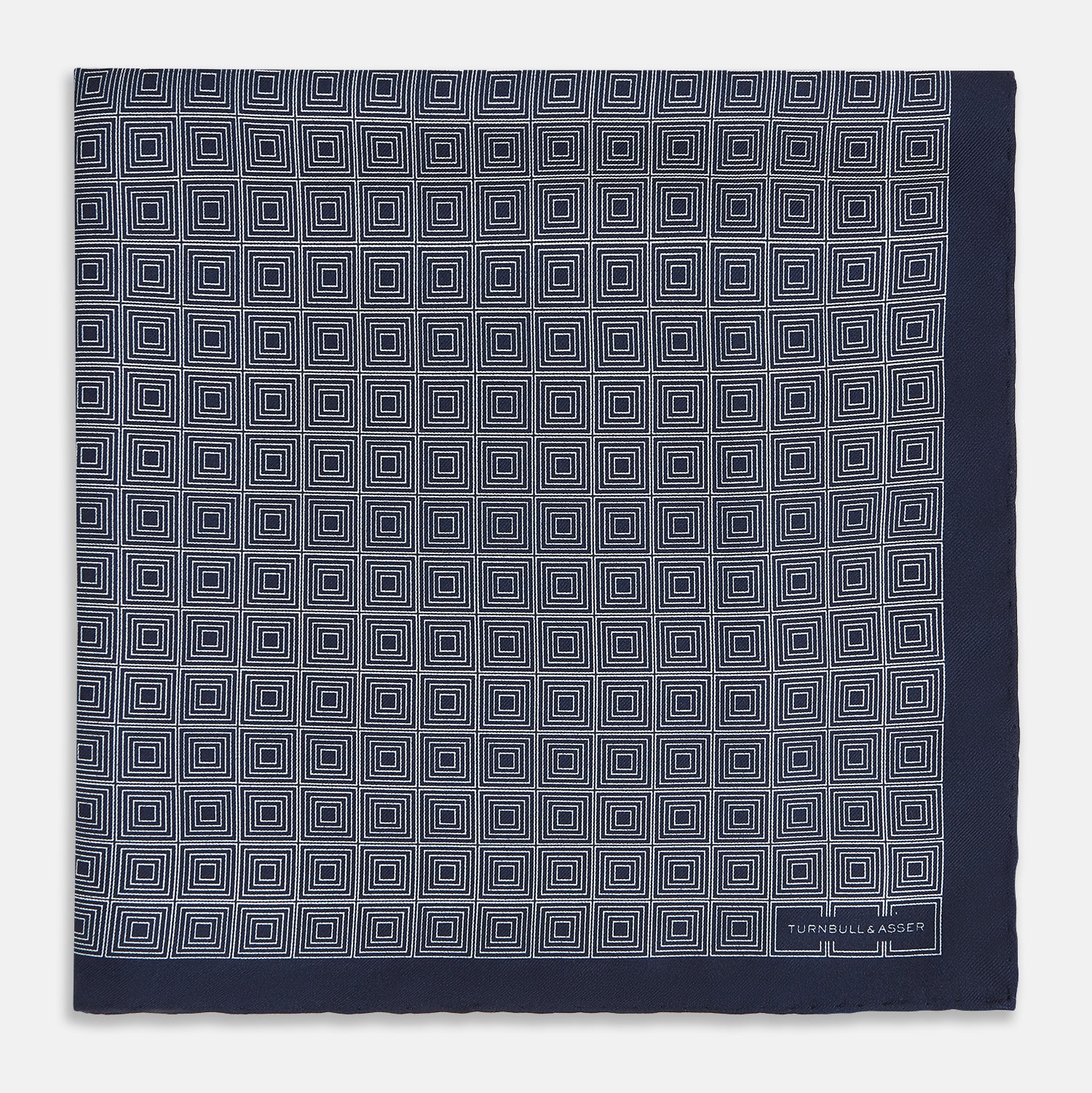 View 3 of product Geometric Navy Pocket Square in Silk