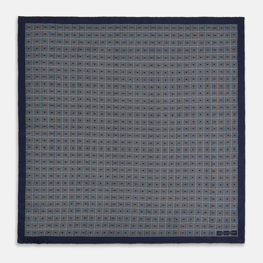 Geometric Navy Pocket Square in Silk