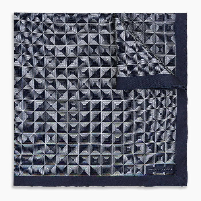 Geometric Navy Pale Blue  Pocket Square in Silk Image 4