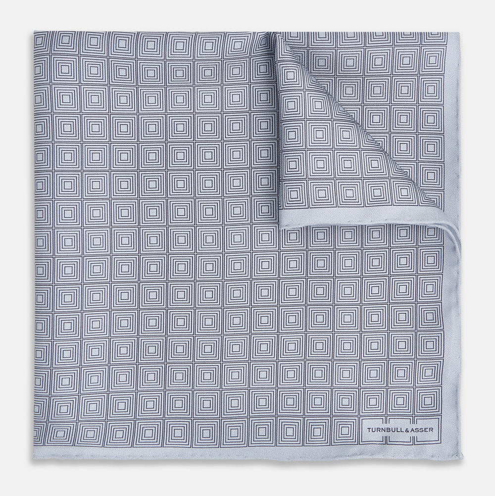 Geometric Silver Pocket Square in Silk