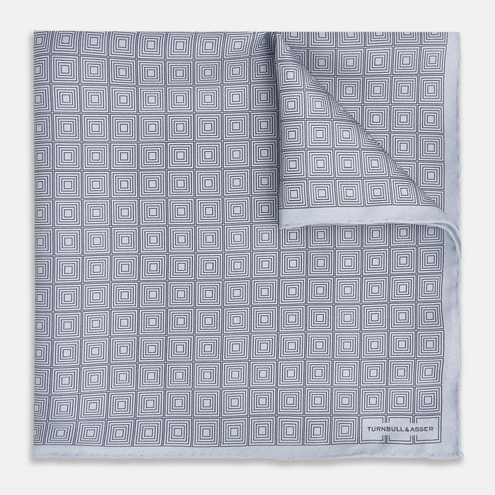 Geometric Silver Wine Pocket Square in Silk