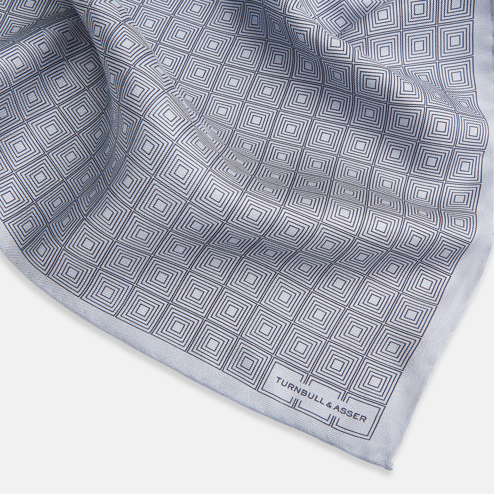 Geometric Silver Pocket Square in Silk