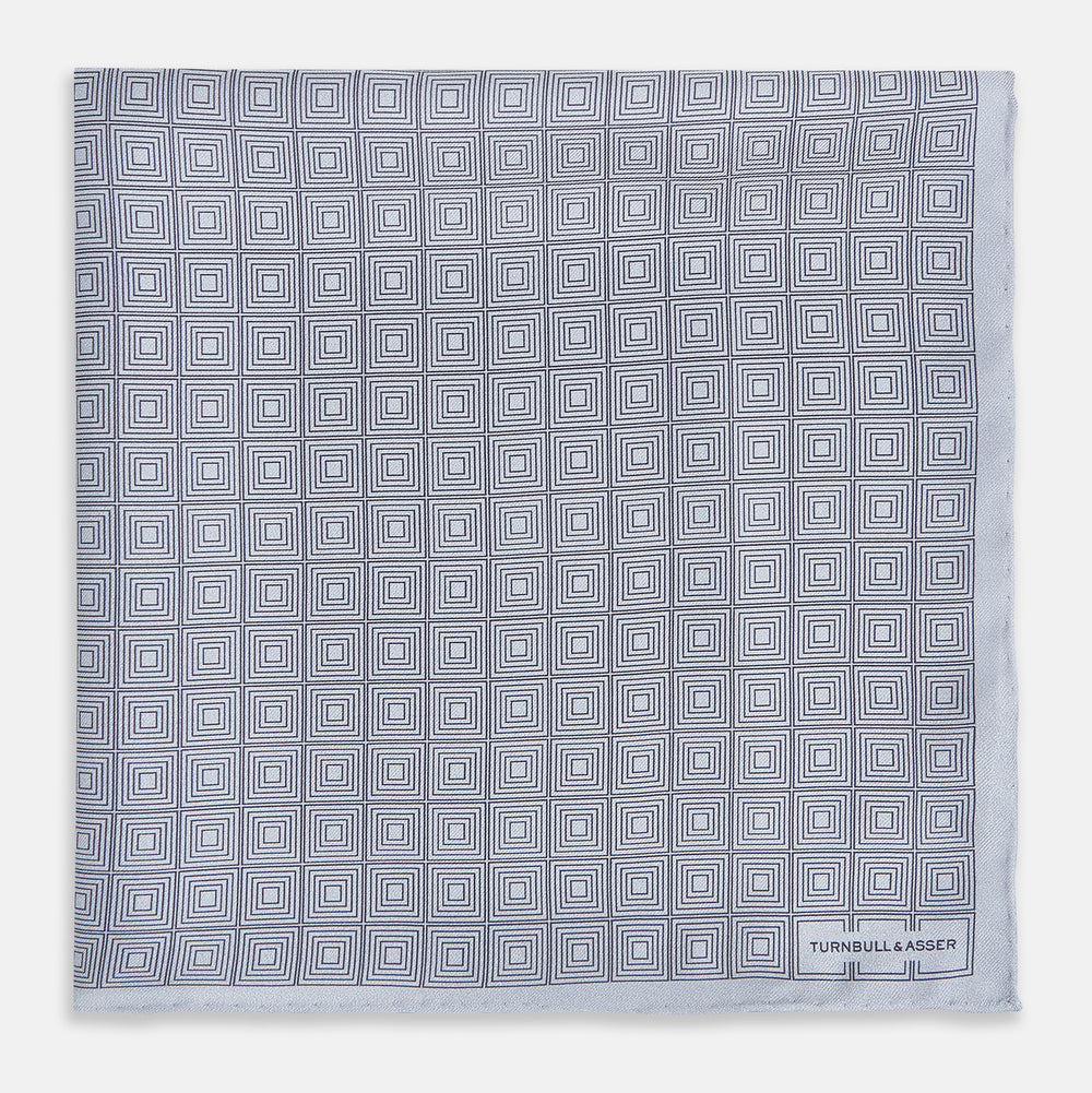 Geometric Silver Pocket Square in Silk