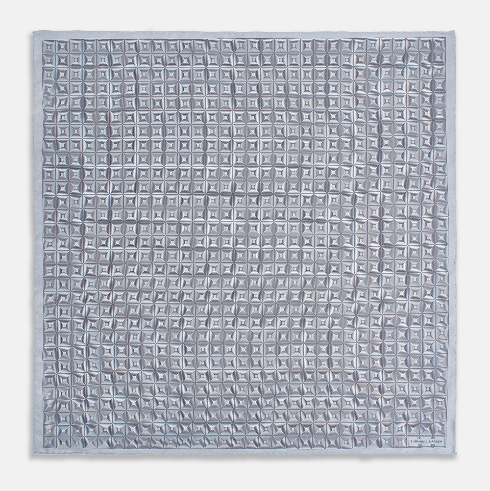 Geometric Silver Pocket Square in Silk
