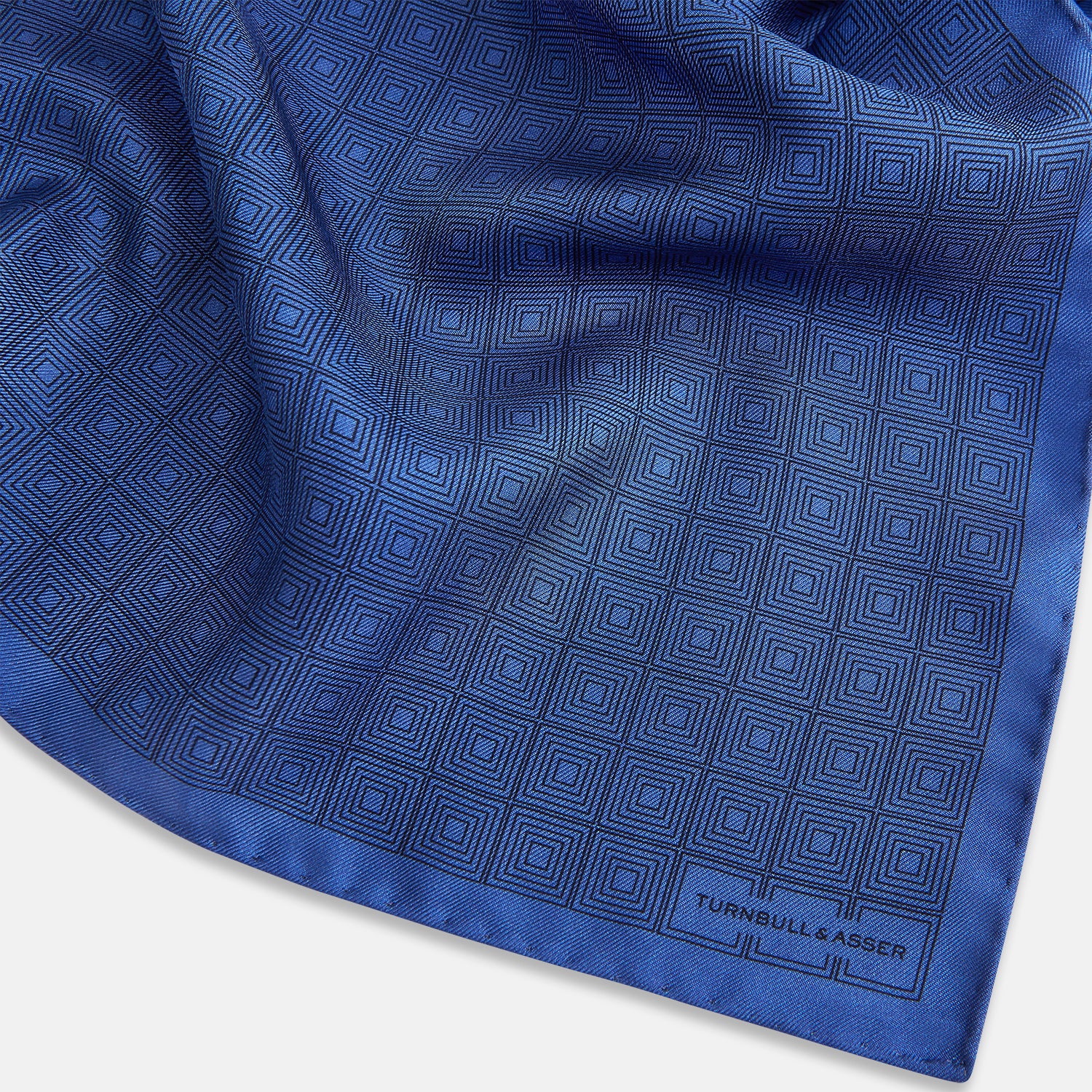View 2 of product Geometric Blue Pocket Square in Silk