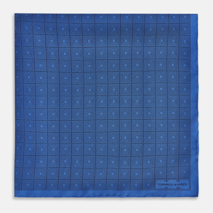Geometric Blue Avio Blue Pocket Square in Silk Image 2