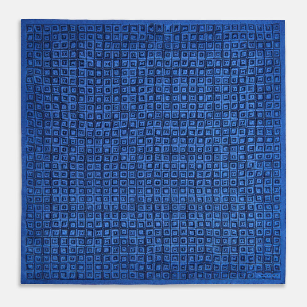 Geometric Blue Pocket Square in Silk