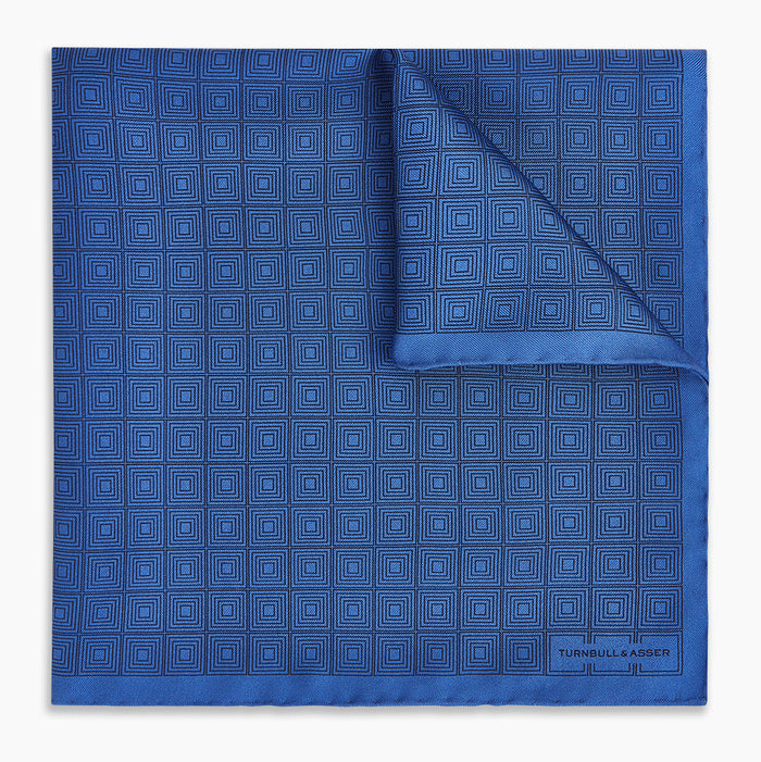 Geometric Blue Avio Blue Pocket Square in Silk Image 4
