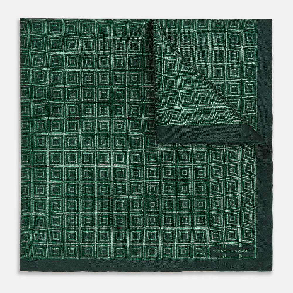 Geometric Green Pocket Square in Silk