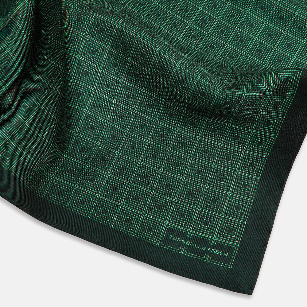 Geometric Green Pocket Square in Silk